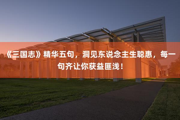 《三国志》精华五句，洞见东说念主生聪惠，每一句齐让你获益匪浅！
